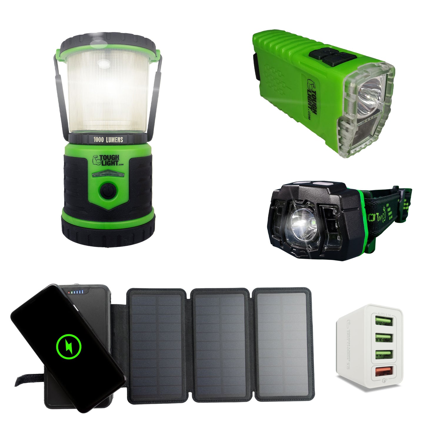 StormPAL Bundle - 820w Solar Power Bank with Headlamp, Flashlight, and USB Space Saver 4-Port Charger