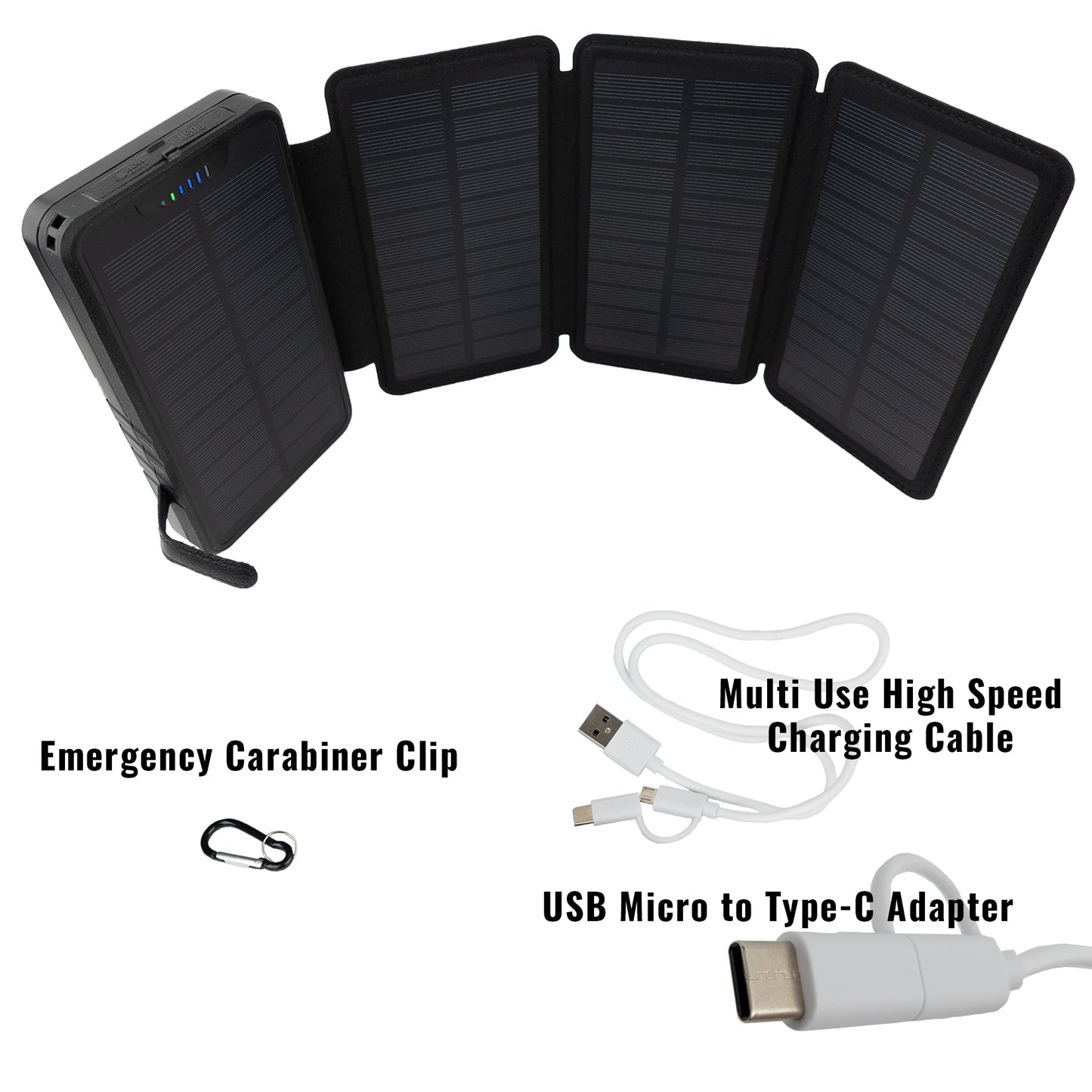 Tough Light 820S 4 Panel USB Solar Power Bank Charger - 20,000mAh Li Polymer with USB Phone Charging - 2AMP High Speed Cable Included