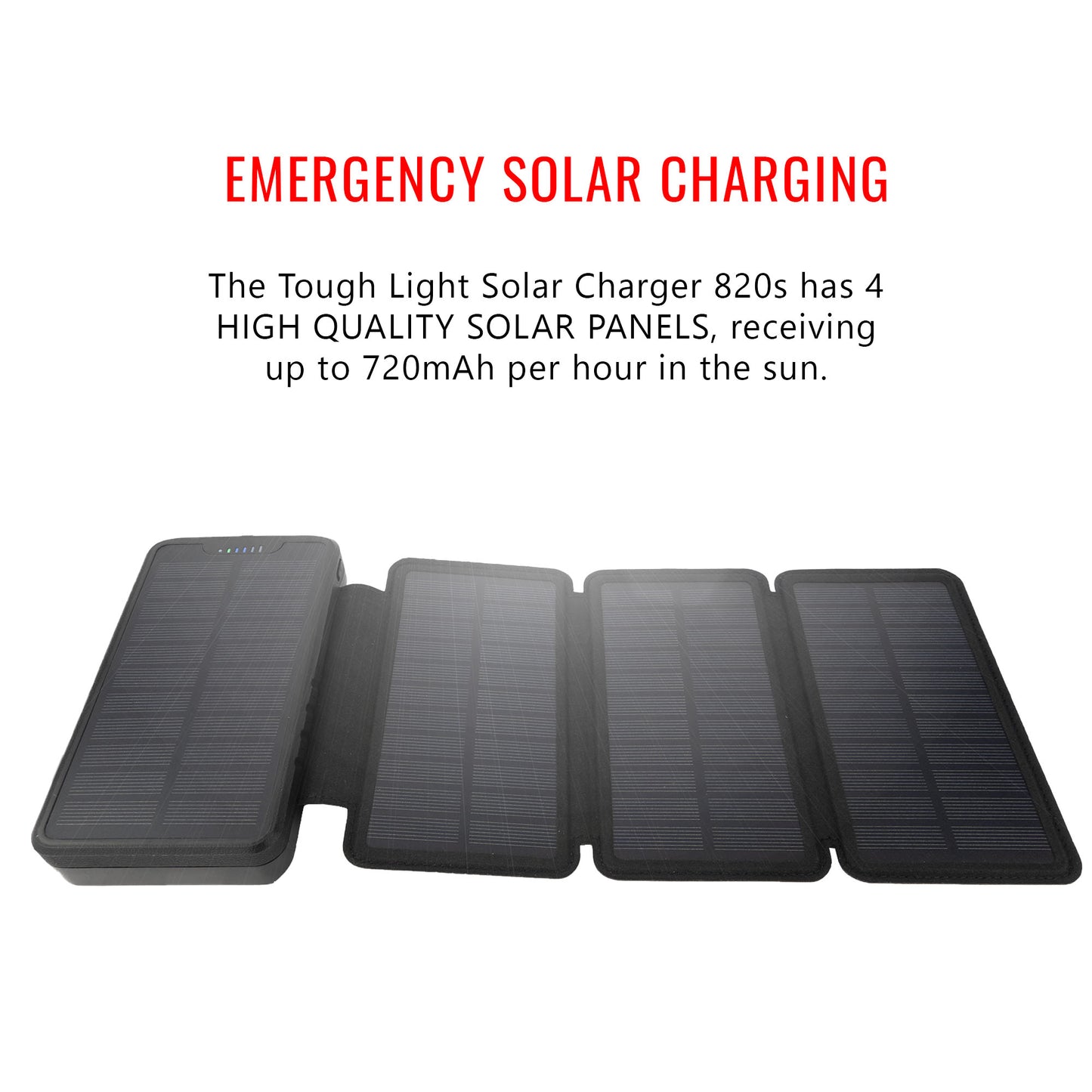 [ Bulk Pack of 5 ] Tough Light 820S 4 Panel USB Solar Power Bank Charger - 20,000mAh Li Polymer with USB Phone Charging - 2AMP High Speed Cable Included