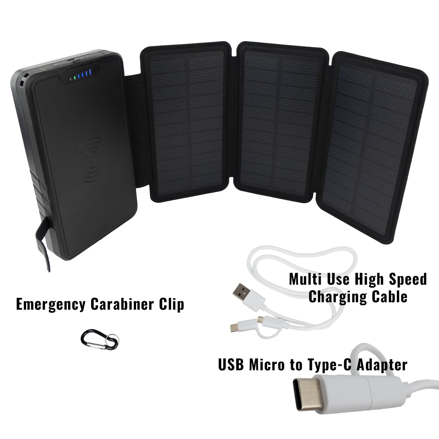 [ Bulk Pack of 5 ] Tough Light 820W 3 Panel USB Solar Power Bank Charger - 20,000mAh Li Polymer with WIRELESS Phone Charging - 2AMP High Speed Cable Included