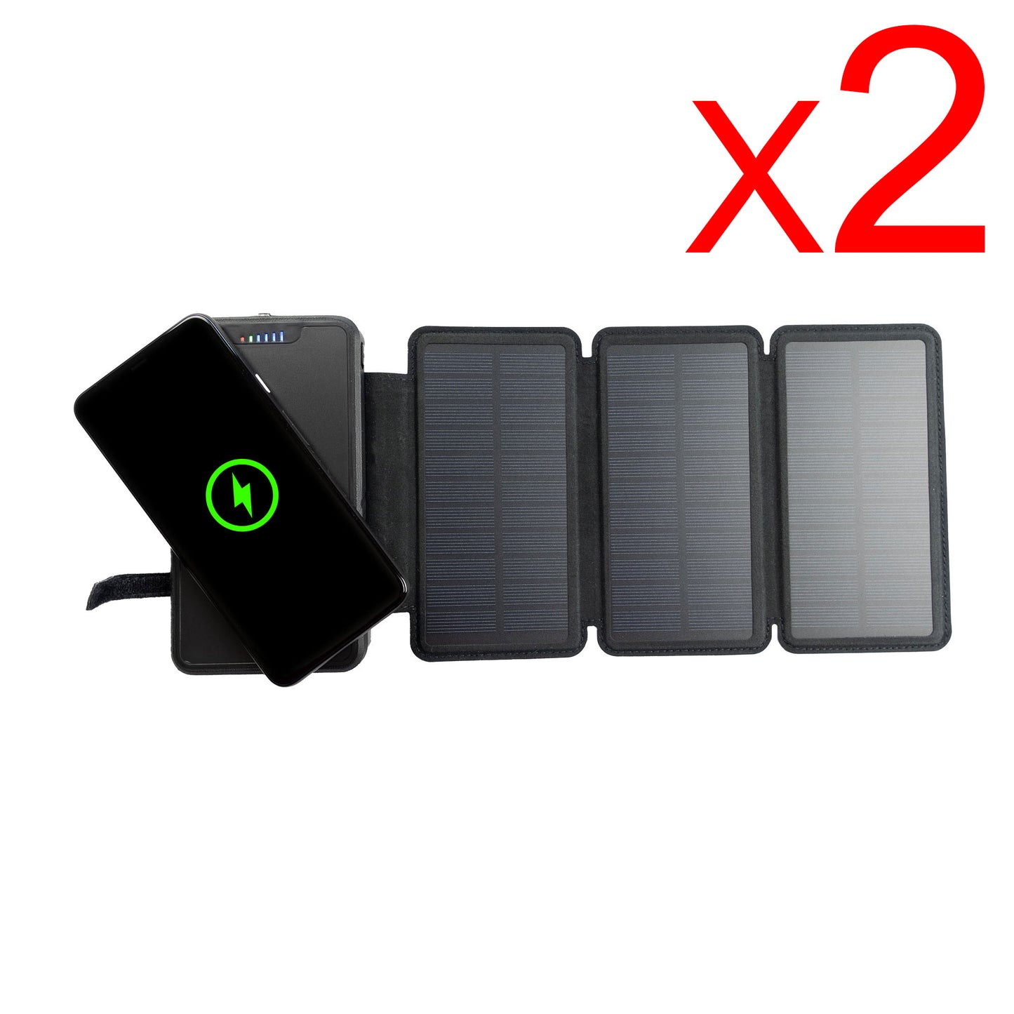 [ Pack of 2 ] Tough Light 820W 3 Panel USB Solar Power Bank Charger - 20,000mAh Li Polymer with WIRELESS Phone Charging - 2AMP High Speed Cable Included