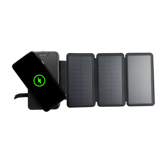 Tough Light 820W 3 Panel USB Solar Power Bank Charger - 20,000mAh Li Polymer with WIRELESS Phone Charging - 2AMP High Speed Cable Included