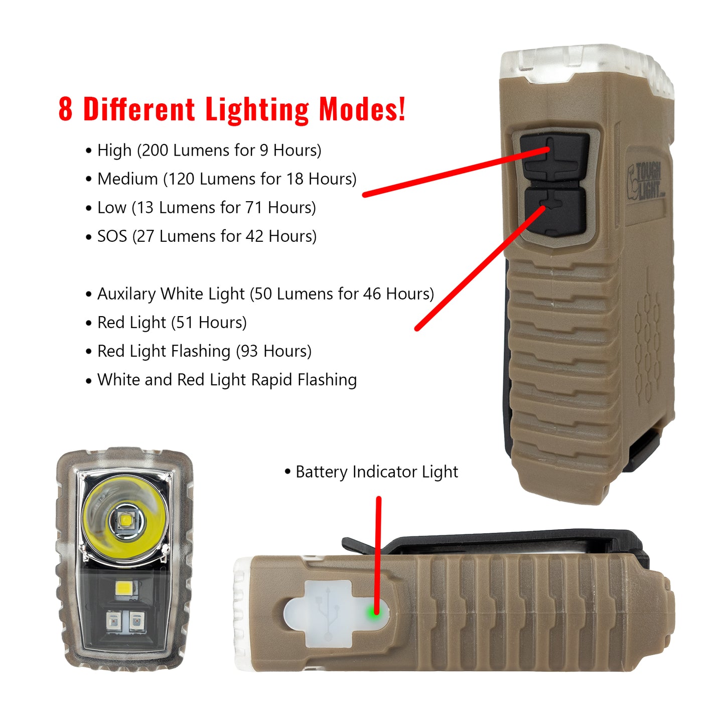 Tough Light USB Rechargeable LED Tactical Flashlight