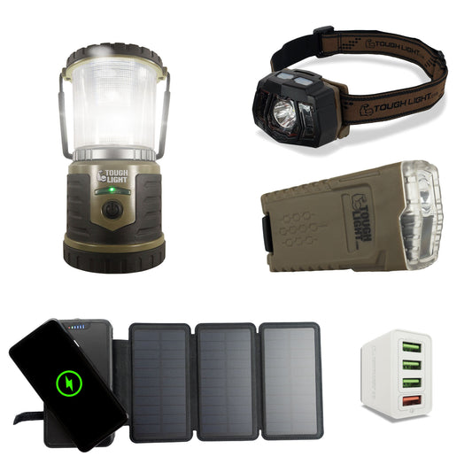 StormPAL Bundle - 820w Solar Power Bank with Headlamp, Flashlight, and USB Space Saver 4-Port Charger