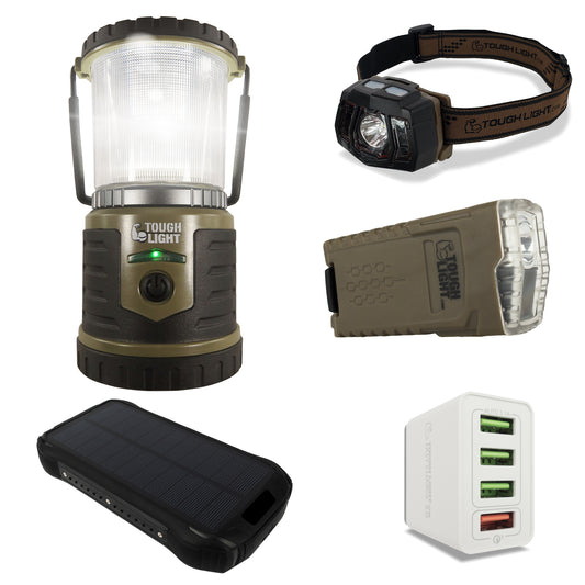 StormPAL Bundle - i26w Solar Power Bank with Headlamp, Flashlight, and USB Space Saver 4-Port Charger